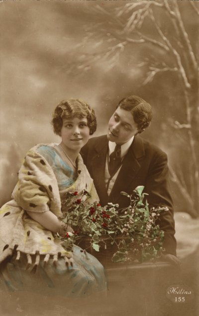 Couple with Mistletoe and Holly by French Photographer